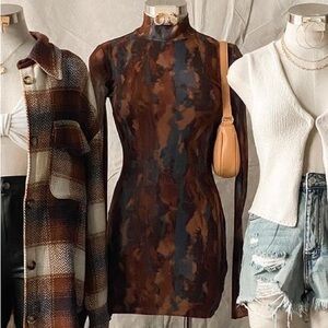 Long sleeve mesh dress